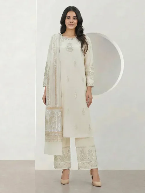 3 Piece Special Jacquard Suit- Embroidered (Pret)