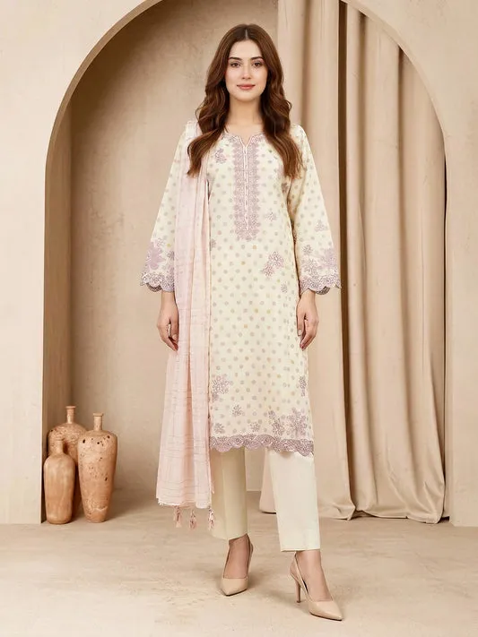 3 Piece Special Jacquard Suit-Embroidered (Unstitched)