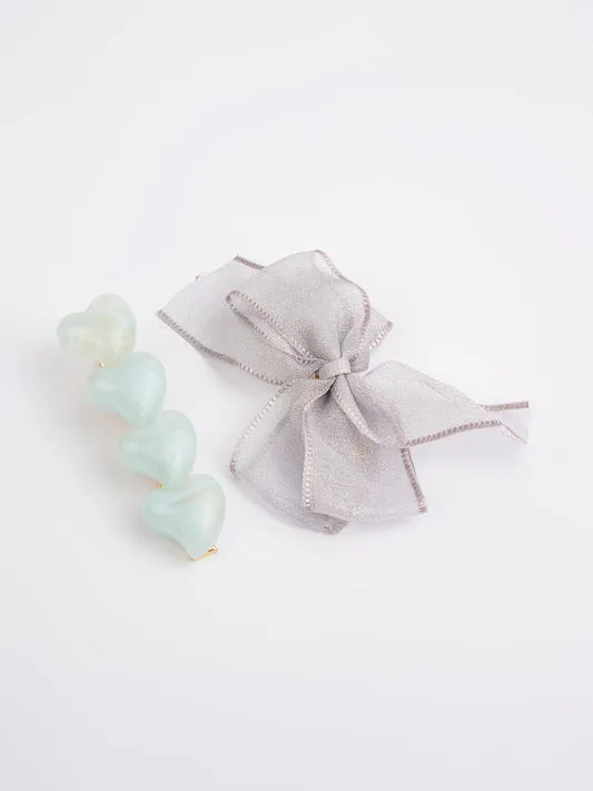 Bow With Heart Hair Clips